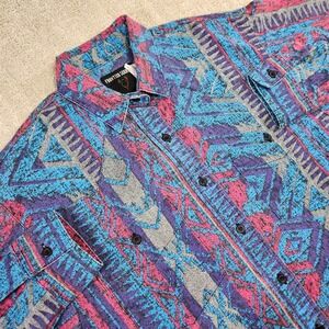 Vintage Aztec Western Shirt Women Medium Frontier Series Button Up Navajo South